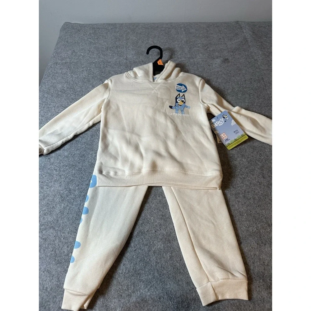 Toddler 4T Bluey 2-Piece Fleece Cotton Sweatsuit Set Hoodie & Pants Cream New